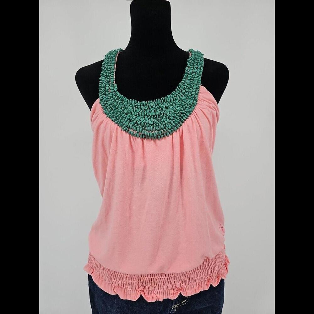 Vintage Baby Phat Y2K cute Pink Top With Green Beads Small